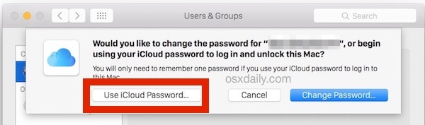Scegli di utilizzare la password di iCloud per accedere al Mac e sbloccare Mac nelle finestre di accesso di OS X