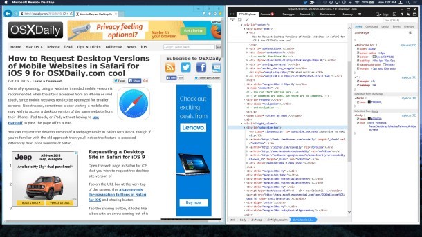 Internet Explorer e IE Web Inspector Tools su Mac OS X