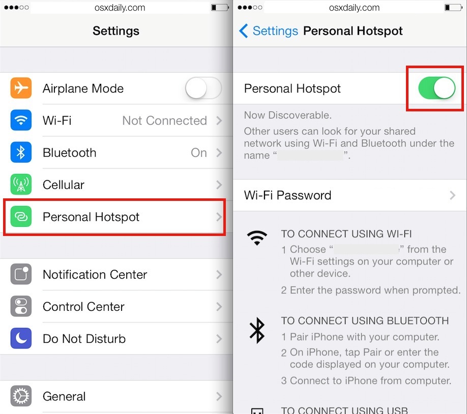 how to turn on hotspot on iphone 8 plus