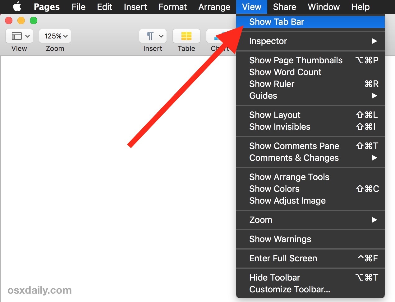 Mostra schede di Pages su Mac