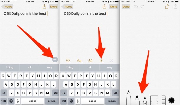 Accesso agli strumenti di disegno nell'app Notes per iOS