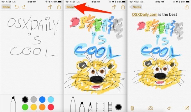 Disegnare e disegnare nell'app Notes per iOS come visto su iPhone Plus