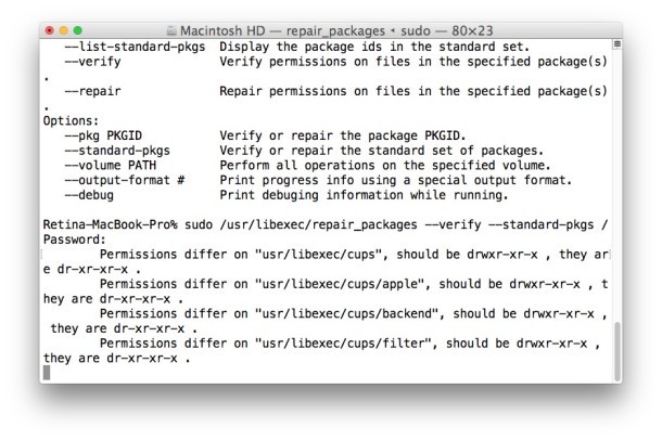 Verifica e ripara le autorizzazioni del disco in OS X dalla riga di comando