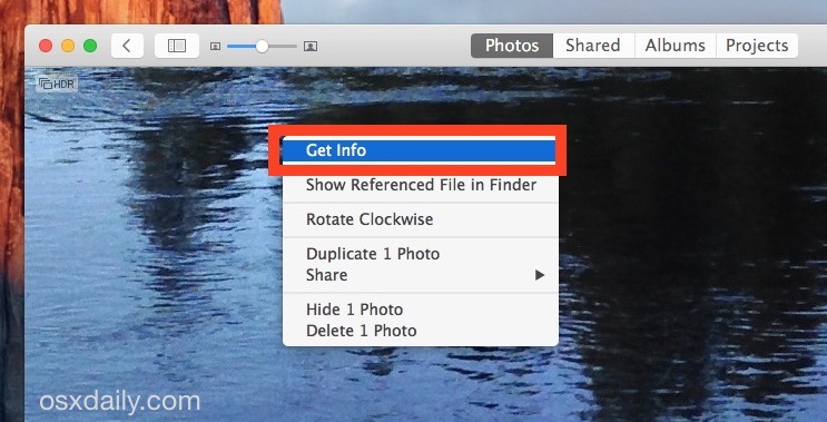 Come accedere ai dati exif delle immagini nell'app Foto per Mac OS X