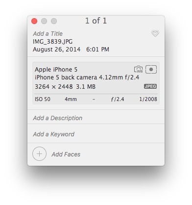Dati immagine EXIF ​​in Photos per Mac OS X