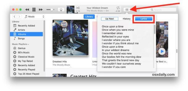 Visualizza i testi delle canzoni su iTunes