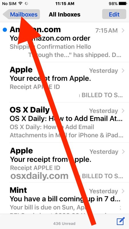 Cartella email non letta iOS
