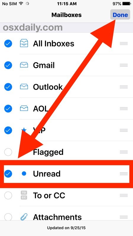Abilita Posta in arrivo dei messaggi non letti in Mail per iOS