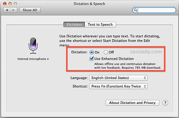 voice dictation for mac os x