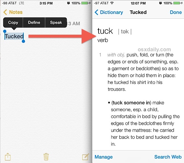 Dizionario migliorato con definizioni espanse in iOS