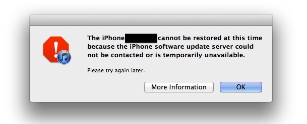 Errore server non disponibile durante l'aggiornamento di iOS 5