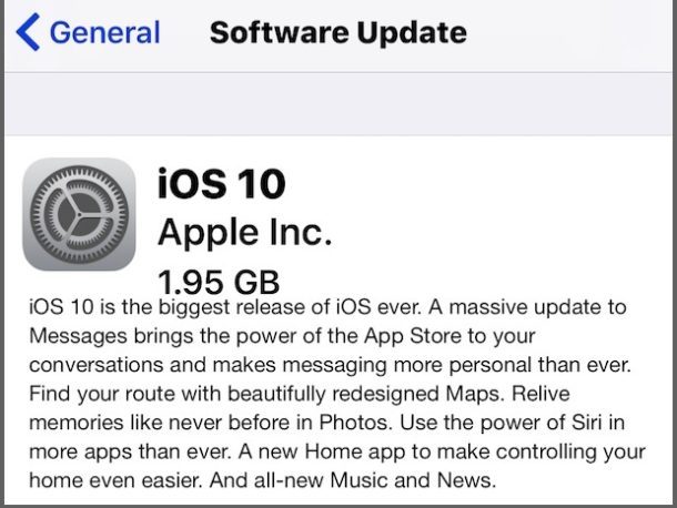 Download dell'aggiornamento OTA per iOS 10