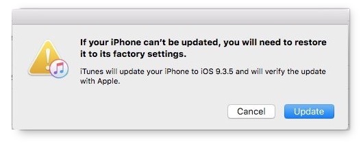 iOS 10 aggiornamento fallire messaggio di iTunes