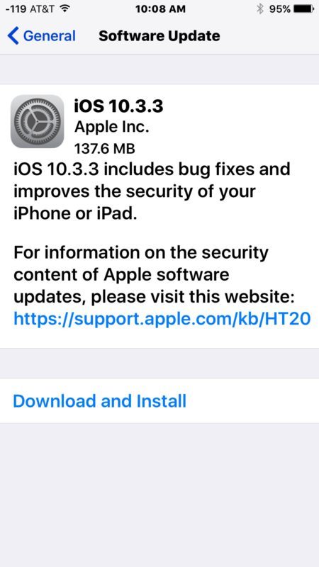 iOS 10.3.3 aggiornamento del download