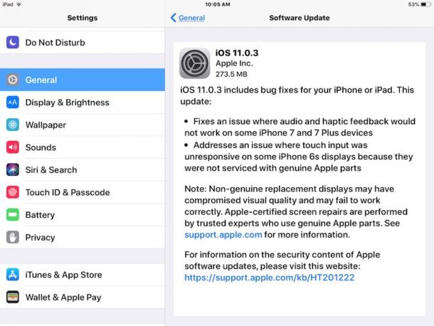 iOS 11.0.3 scaricare e installare in Impostazioni