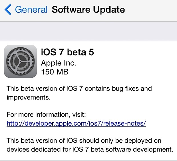 Download di iOS 7 beta 5 come OTA