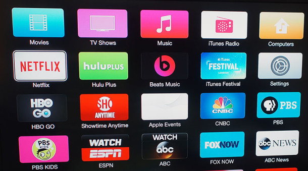 Icone di aggiornamento colorato neon brillante Apple TV