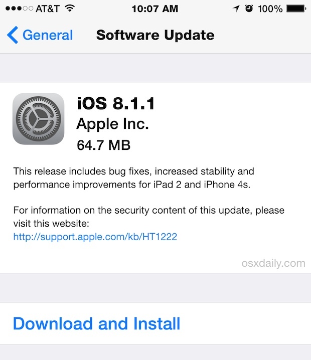 Aggiornamento iOS 8.1.1