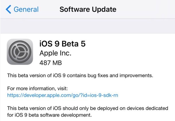 iOS 9 beta 5 per gli sviluppatori