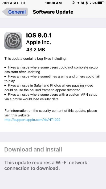 Download e installazione di iOS 9.0.1