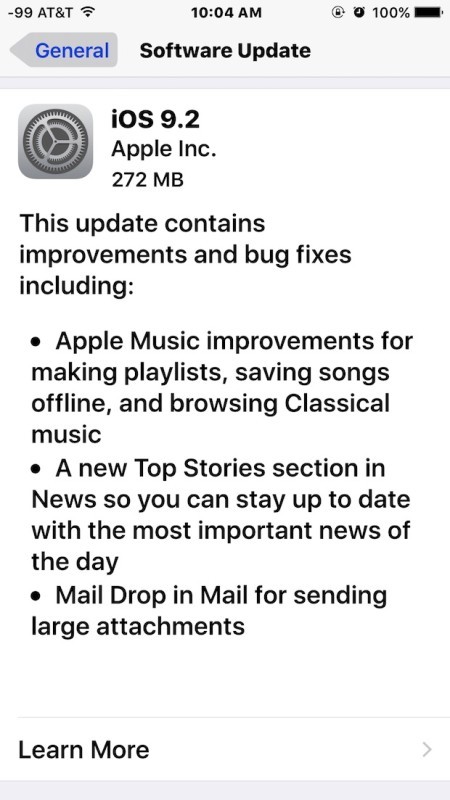 Download e installazione di iOS 9.2 tramite OTA su iPhone