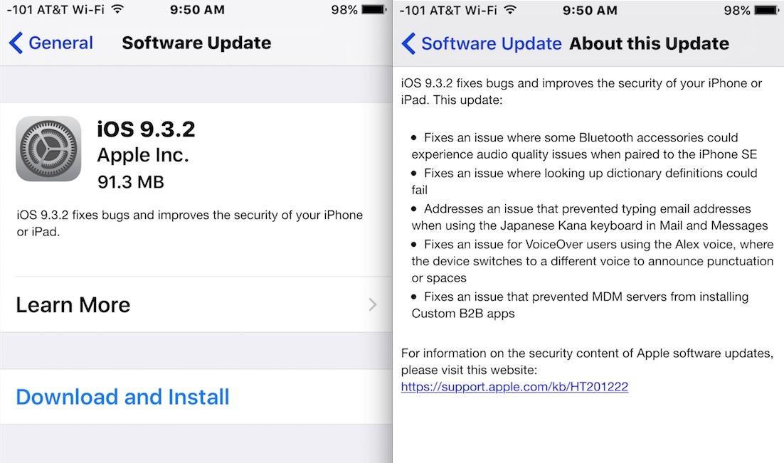 Scarica e aggiorna iOS 9.3.2