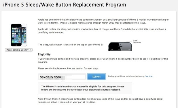 Programma di sostituzione pulsante iPhone 5 Power / Sleep / Wake