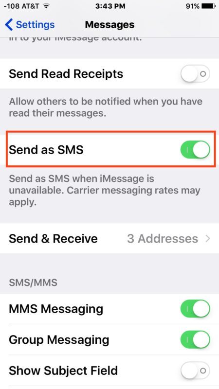 Attiva / Disattiva invio come SMS per iPhone