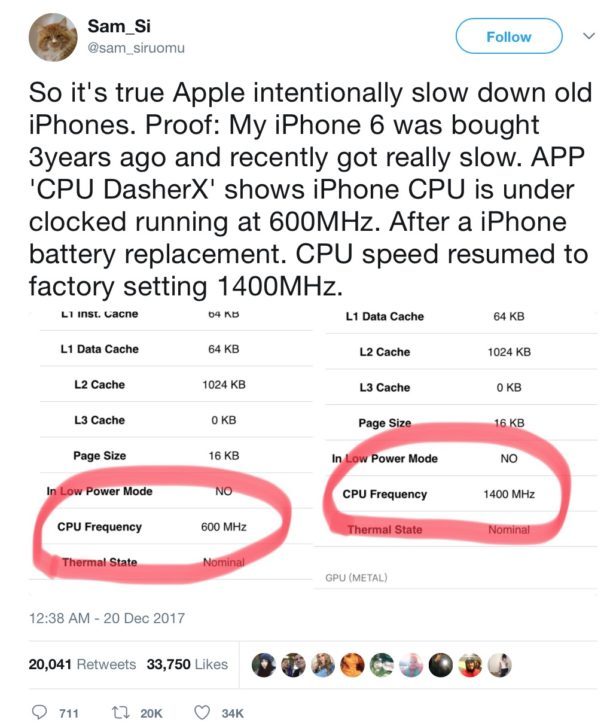 Le prestazioni della batteria dell'iPhone sono diminuite dalla vecchia batteria e le prestazioni sono state ripristinate con una nuova batteria