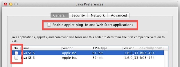 Disabilita Java in Mac OS X