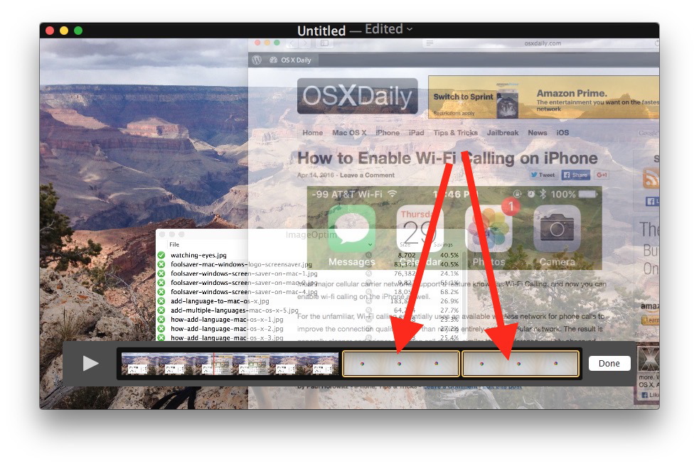 Combina e organizza clip di file film con Mac su Quicktime
