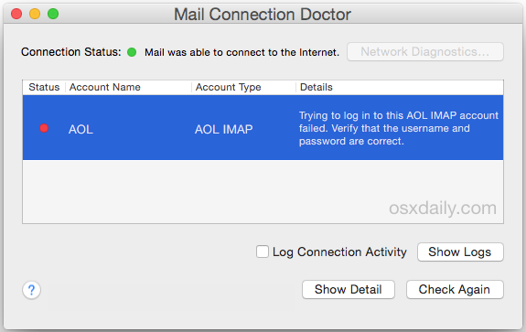 L'app Mac Mail richiede la password per verificare i dettagli di accesso dell'account e-mail