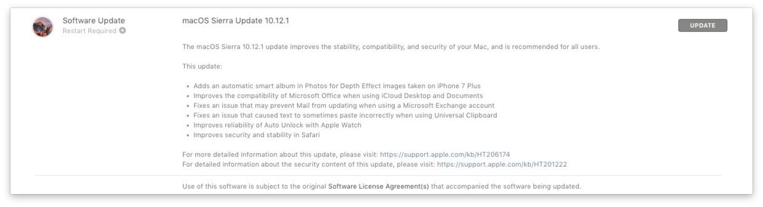 macOS Sierra Update 10.12.1