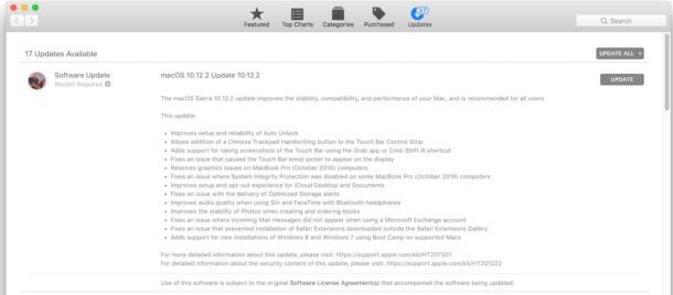Aggiornamento MacOS 10.12.2 disponibile per il download