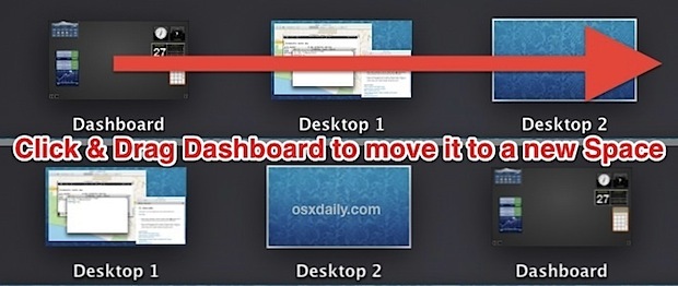 Sposta Dashboard in OS X Mission Control con un trascinamento