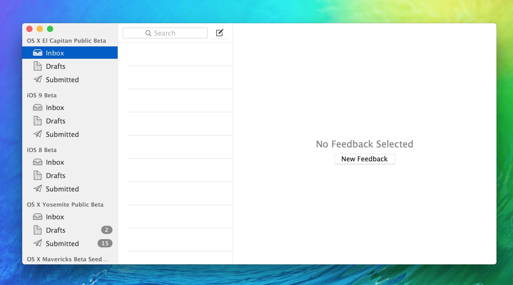 Crea un nuovo feedback in OS X El Capitan Feedback Assistant