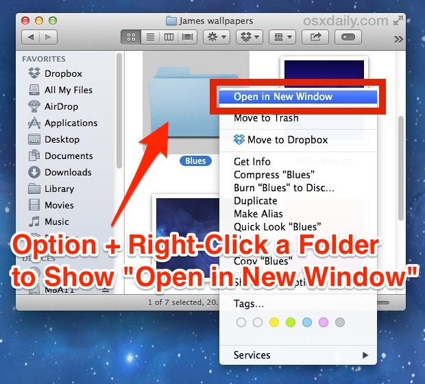Apri la cartella in una nuova finestra tramite il Finder in Mac OS X.