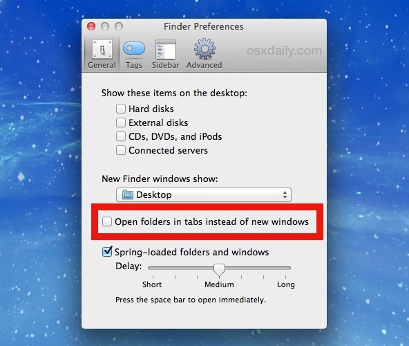 Apri le cartelle in Windows anziché nelle schede in Mac OS X.