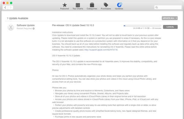 OS X 10.10.3 Beta 1 con app Foto