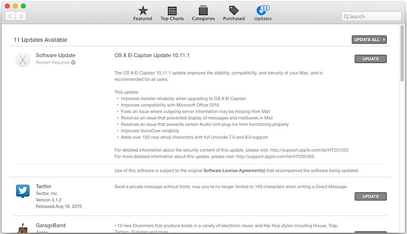 Aggiornamento OS X El Capitan 10.11.1
