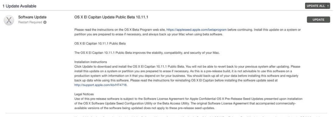 OS X 10.11.1 Beta pubblica 1 sull'App Store
