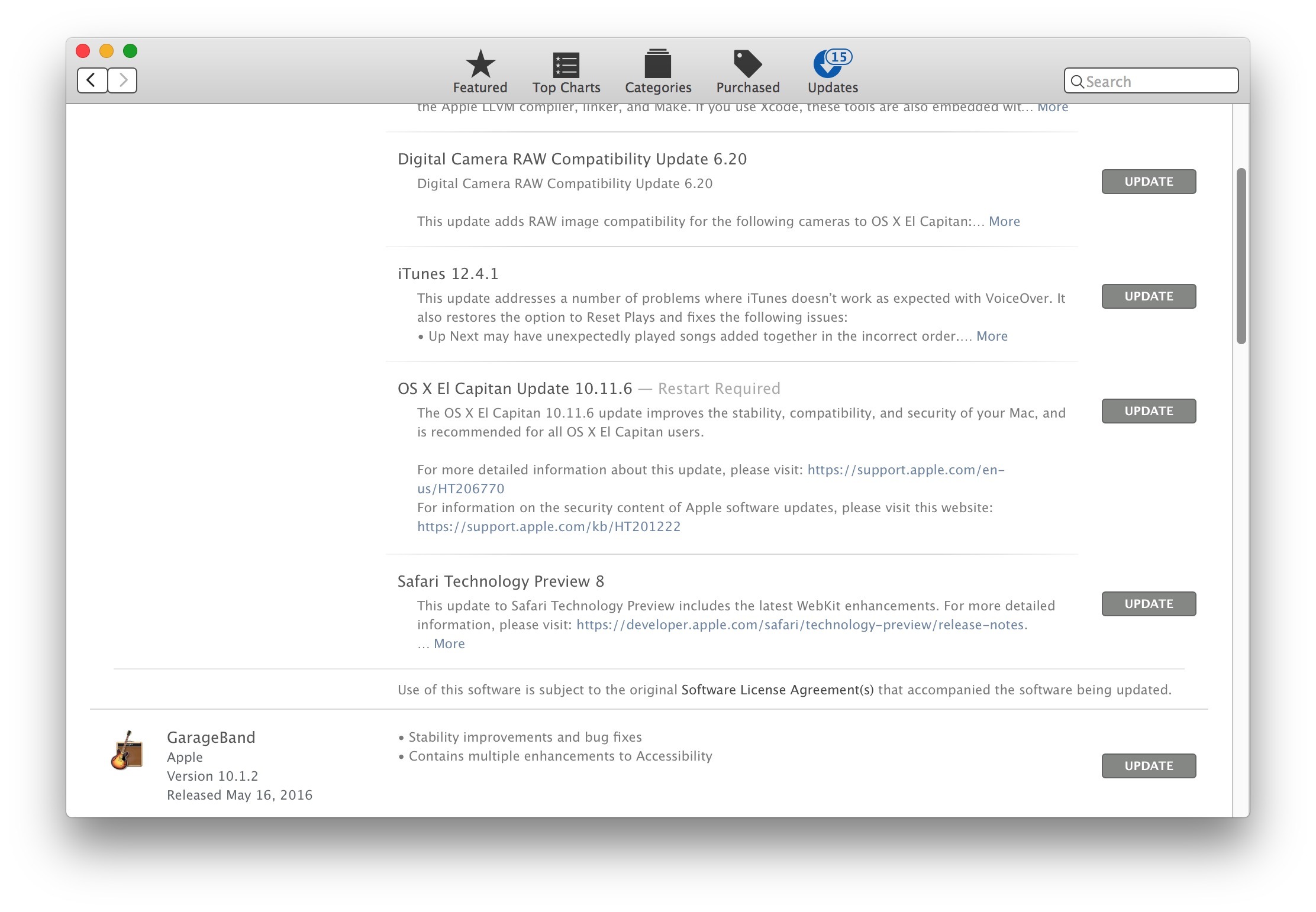Download dell'aggiornamento per OS X 10.11.6