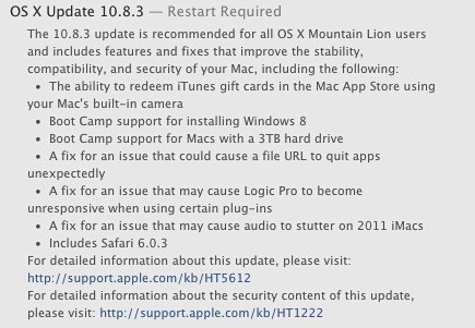 Aggiornamento OS X 10.8.3