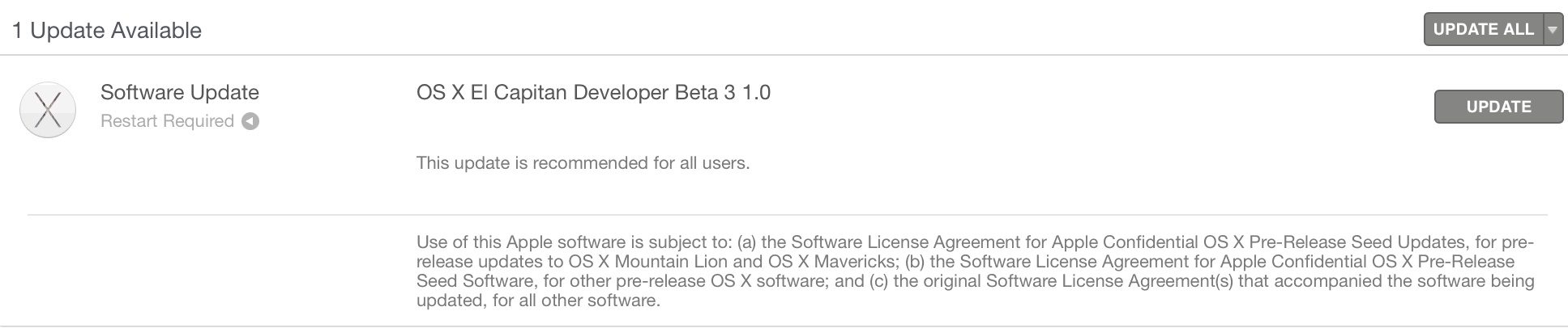 Download di OS X El Capitan per sviluppatori beta 3 1.0
