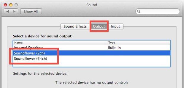 L'uscita audio su Soundflower ti consente di registrare l'audio del sistema in Mac OS X.