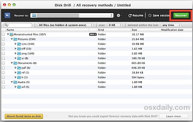 Recupero file cancellato in Mac OS X con DiskDrill