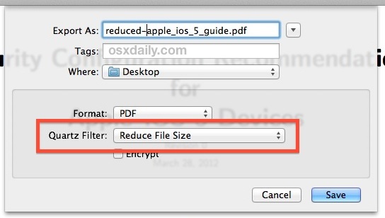 Riduci il filtro Dimensione file nell'app Anteprima per i file PDF