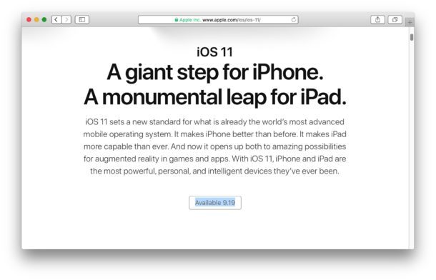 Data di rilascio di iOS 11 sul sito Web di Apple