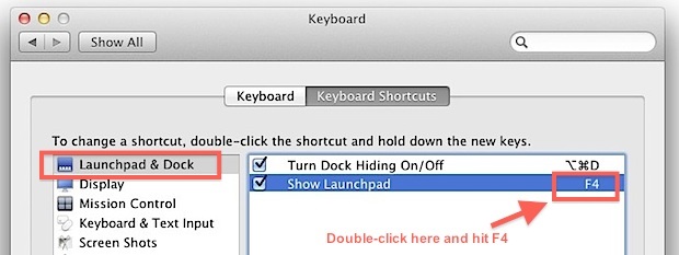 Assegna LaunchPad a F4 su una tastiera Mac precedente