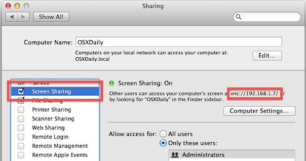 Attiva condivisione dello schermo in Mac OS X